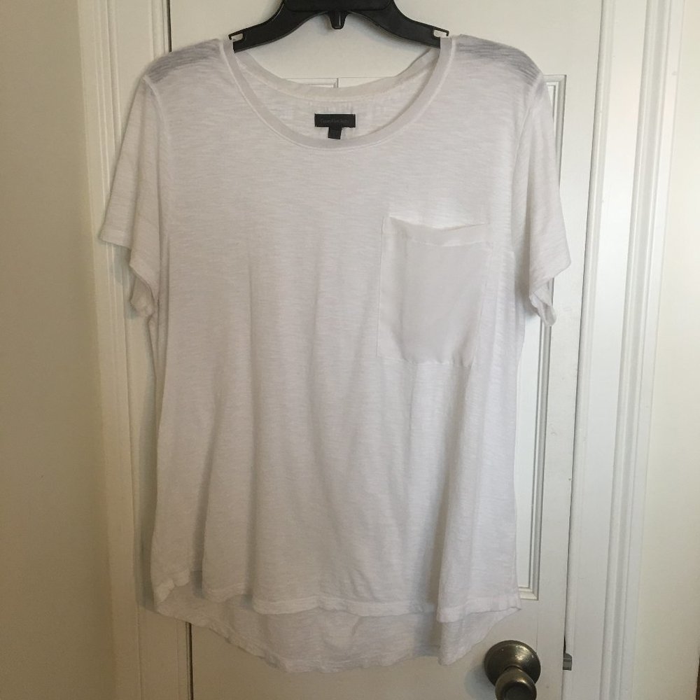 Calvin Klein Jeans Womens White Short Sleeve Sheer Pocket Slub Knit Top‎ Large